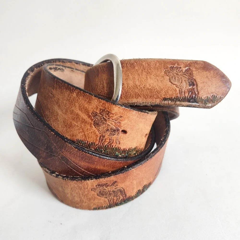 Vintage Belt Moose Western Animals Mountain Range Waist 43